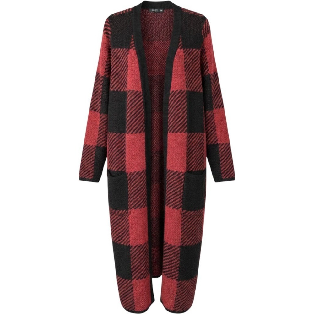 Torrid Red and Black Buffalo Check Plaid Duster Cardigan Sweater Size 3 (22/24)